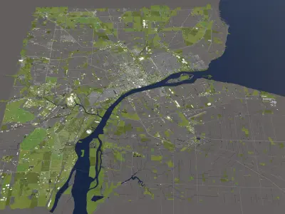 Detroit 50x50km 3D City Map Model 3D model