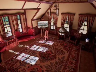 Victorian study room - library interior Low-poly 3D model