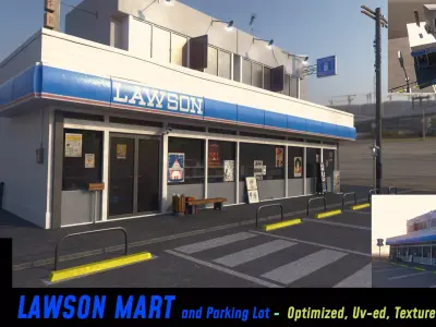 Lawson - convenience store and street- lowpoly PBR Low-poly 3D model