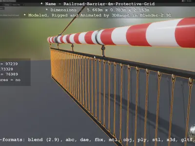 Railroad Barrier 4m High-Poly with and without Protective Grid 3D Model Pack