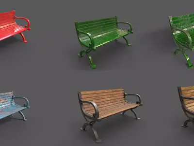 Street Bench Pack 6 Low-poly 3D model