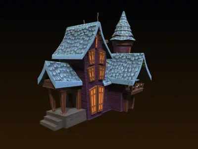 Cartoon style low poly Haunted house Remake Low-poly 3D model