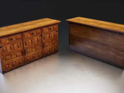 Classic Wooden Sideboard Cabinet - 1 Low-poly 3D model