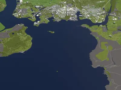 Plymouth UK 50x50km 3D City Map 3D model