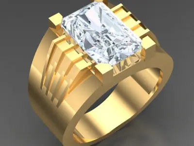 Light Gold Diamond Men Ring 2MR098 3D model
