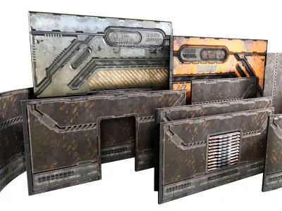 sci fi walls - architectural modular kit  3D Model Pack