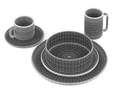 Blue Tableware Set 3D model