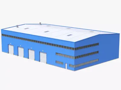 Blue Industrial Building 42 PBR  Low-poly 3D model
