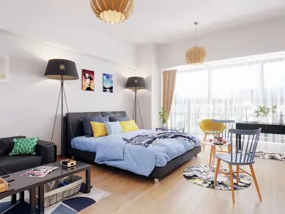 Hotel bedroom interior design 3D model