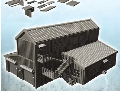 Large modern warehouse with exterior stairs and multiple access  3D print model