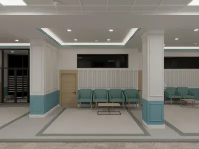 Lobby hallway with walls and glass doors 3D model