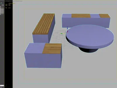 Modern Concrete and Wood Seating Set for Urban Spaces 3D model