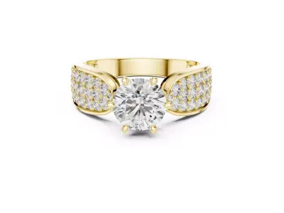 Bold Pave Shoulder Diamond Engagement Ring Round Solitaire CAD 3D print model