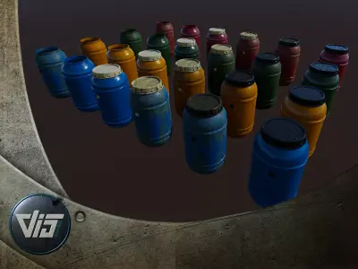 PBR Rainwater Barrels Low-poly 3D model
