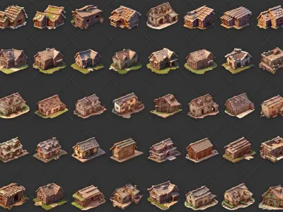100 Fantasy Village Hut Home House Building Game Asset Texture