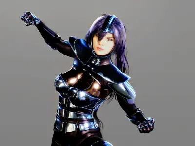 Sci-fi Woman in Blue Metallic Costume PBR 3D model