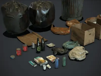 Garbage and Trash Props pack for games Low-poly 3D model