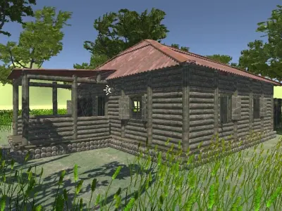 Game asset old house model Low-poly 3D model