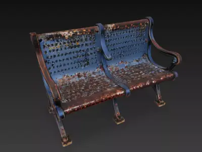 Realistic rusted bench 3D model