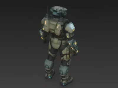 Futuristic Green Armored Soldier 3D Model Low-poly 3D model