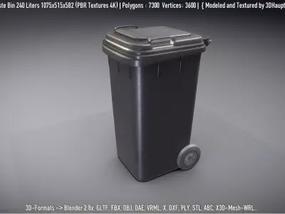 Black Plastic Waste Bin 240 Liters 1075x515x582  Low-poly 3D model