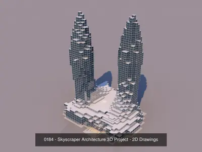 4 Voxel Skyscrapers - Architecture 3D Projects - 2D Drawings 3D Model Pack