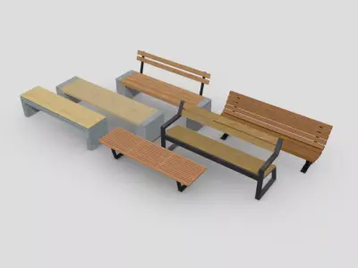 Bench Pack Low-poly 3D model