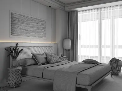 modern nature vibe bedroom 3D interior scene 3D model