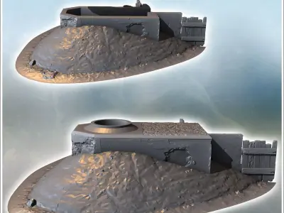 Protection bunker with earth mound and wooden wall 4 - Modern WW 3D print model