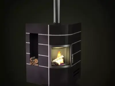 Modern Metal Striped Fireplace 3D model