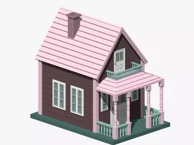Cartoon House with Pink Roof 3D model