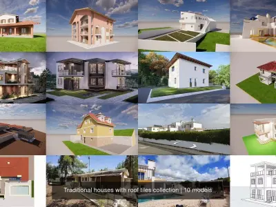 Traditional houses with roof tiles collection 3D Model Pack