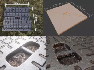 Low-Poly Sewer Cover 5 Low-poly 3D model