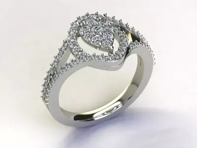 Pear Halo Cluster Diamond Ring CAD Model 3D print model