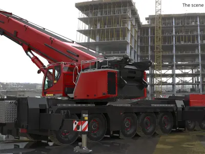  Mobile Crane Vehicle Folded Red Black 