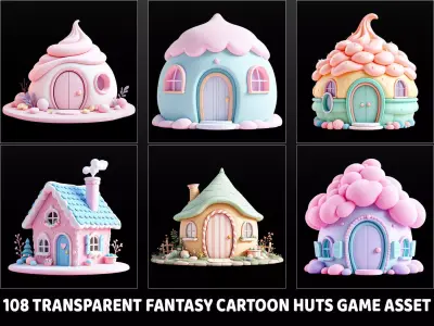 108 Transparent Fantasy Cartoon Huts Game Asset Texture