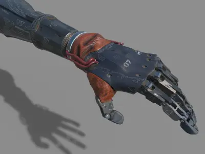 mechanical arm robot hand with leather cable and carvings 3D model