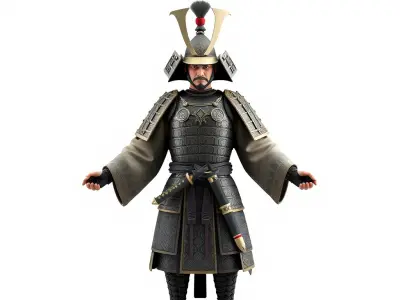 Samurai Warrior Character Model Rigged and Animated Low-poly 3D model