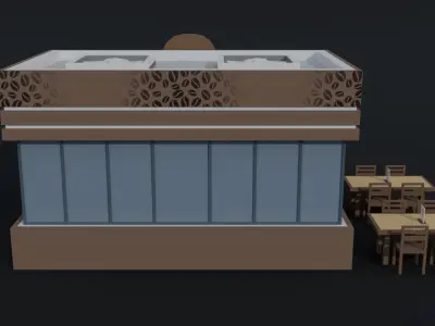 Cartoon coffee shop Polygonal Style Low-poly 3D model