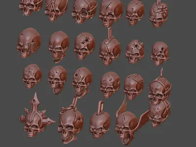Human skull set Wargame Miniature Pre Supported 3D print model