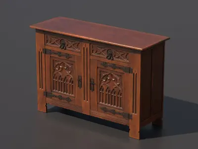 Old chest of drawers with gothic ornaments 3D model