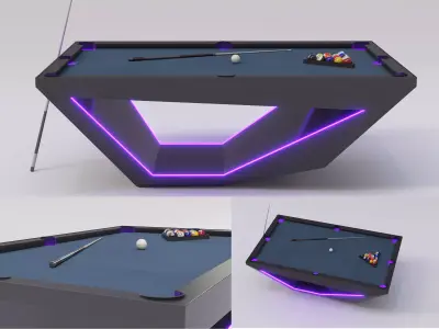 billiard Pool Table with stick and 16 balls Low-poly 3D model Low-poly 3D model