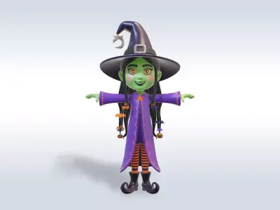 Adorable Witch Halloween Character 3D Model 3D model purchase