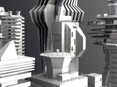 Sci-Fi Kitbash Low-poly 13 buildings Low-poly 3D model