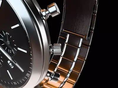 Executive Chronograph Watch - Stainless Steel Black - PBR 4K 3D model
