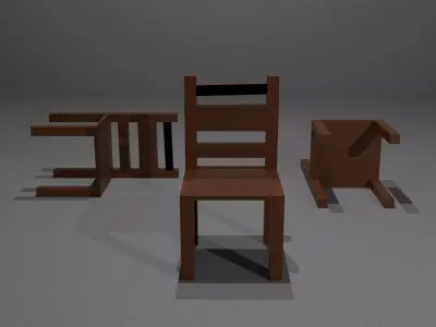 Three Wooden Chairs Standing  Fallen 3D Render 3D model