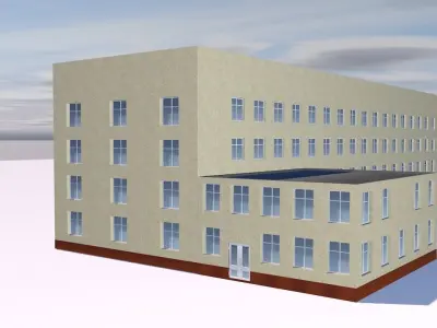 School office building on cloudy day 3D model