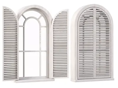 Wooden arch window with shutters V7  3D model