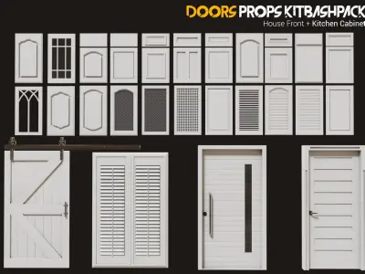 Doors Kitbash Cabinet Doors And House Front Doors Free low-poly 3D model