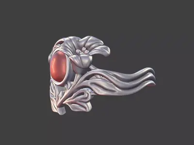  Silver Art Nouveau Cabochon Ring  3D print model